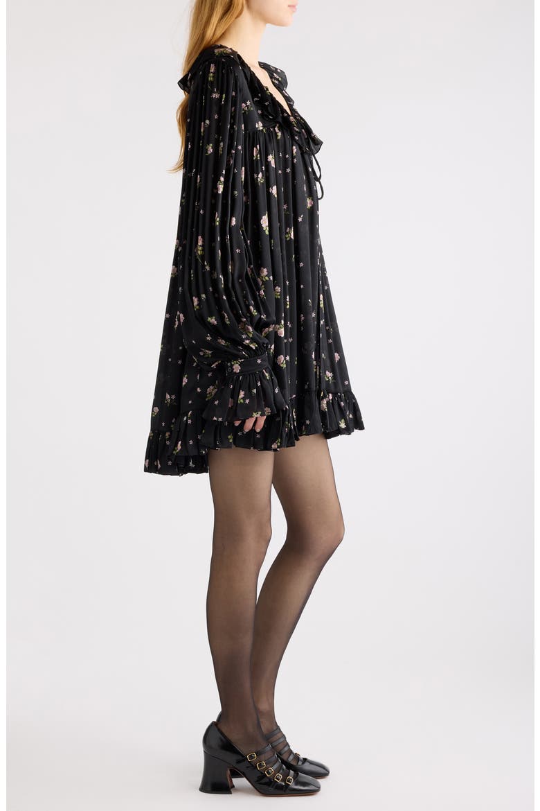 Liberty Print Long Sleve Silk Charmeuse Minidress, Alternate, color, BLACK