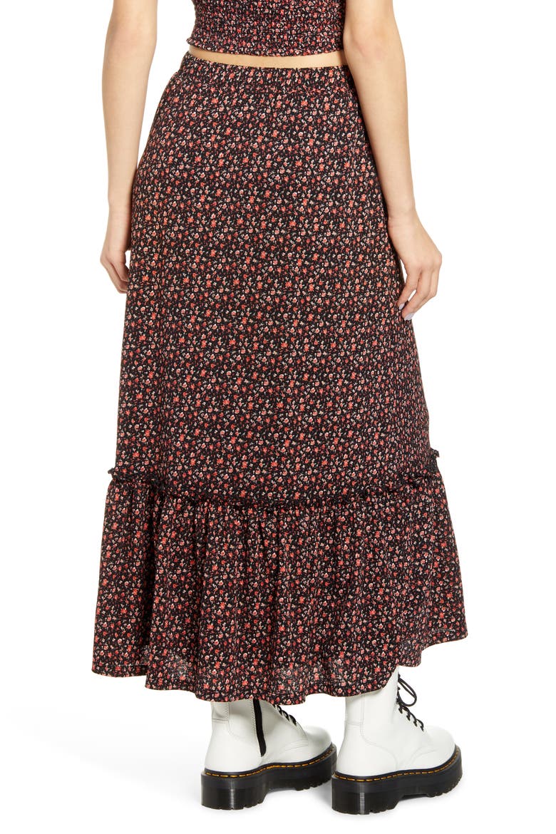 Pella Tiered Maxi Skirt, Alternate, color, BLACK ROUTE DITSY