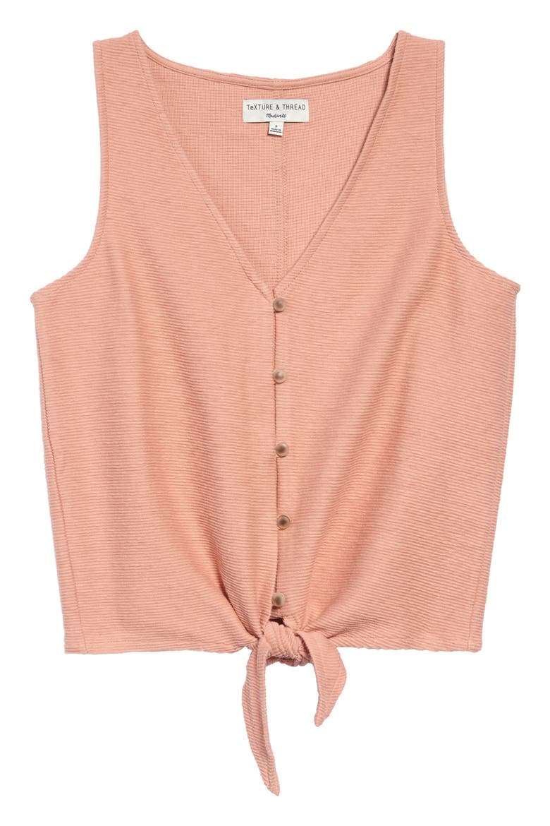 Texture & Thread Button Front Tie Tank, Main, color, BRICK DUST
