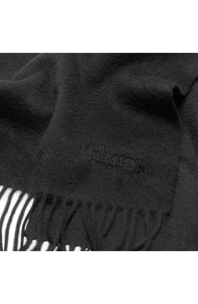 Mulberry Embroidered Logo Fringe Trim Cashmere Scarf, Alternate, color, Black