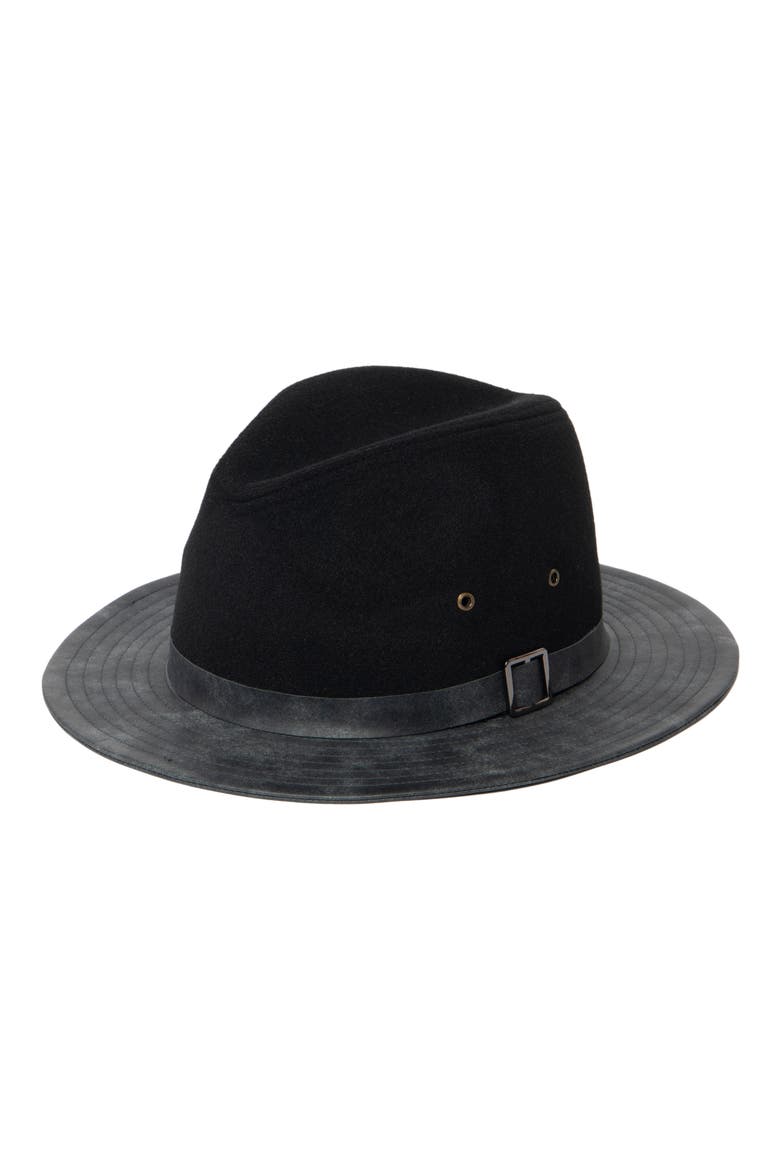 Faux Leather Brim Fedora, Main, color, CHARCOAL