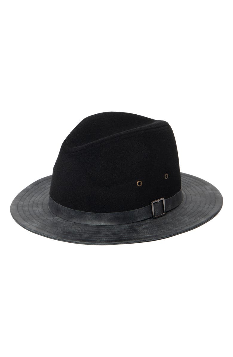 San Diego Hat Faux Leather Brim Fedora, Main, color, Charcoal