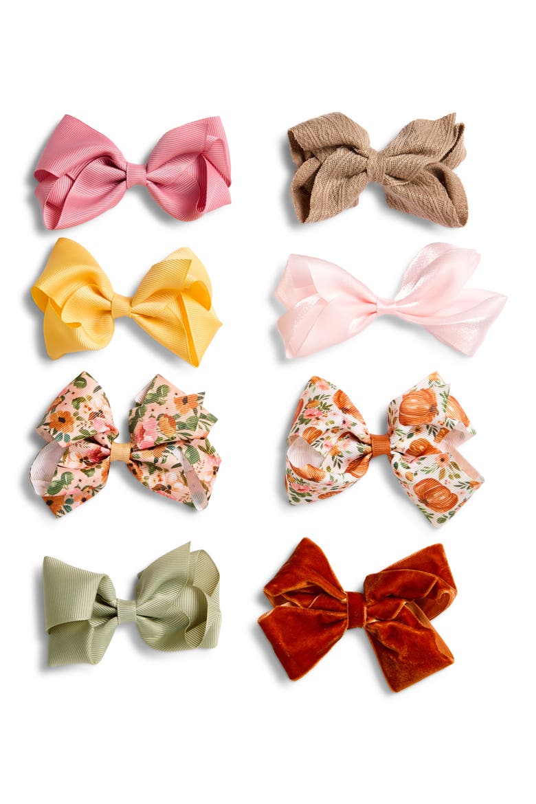 8-Pack Harvest Bow Clips, Main, color, ORANGE COMBO