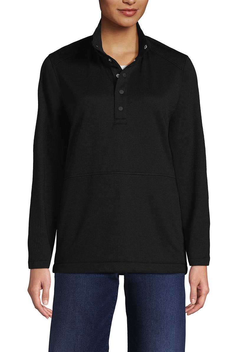 Lands' End Unisex Grid Tech Snapneck Pullover Shirt, Main, color, Black