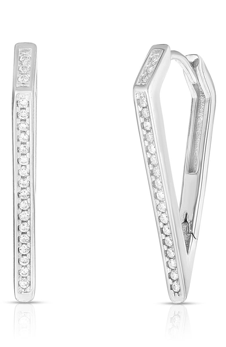 GLAZE JEWELRY Cubic Zirconia Dagger Hoop Earrings, Main, color, Silver