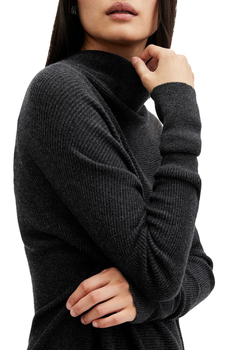 AllSaints Ridley Cowl Neck Long Sleeve Wool & Cashmere Sweater Dress, Alternate, color, Cinder Black Marl