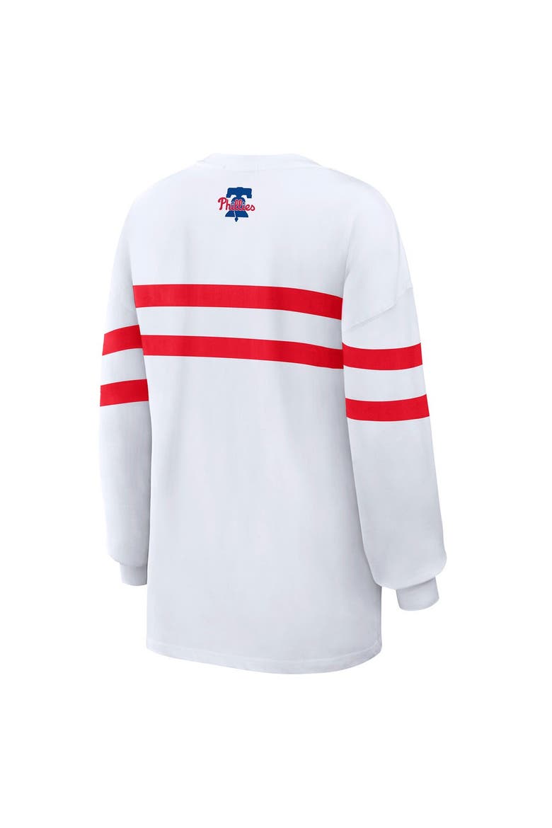 Women's WEAR by Erin Andrews  White Philadelphia Phillies Oversized Long Sleeve Striped T-Shirt, Alternate, color, White
