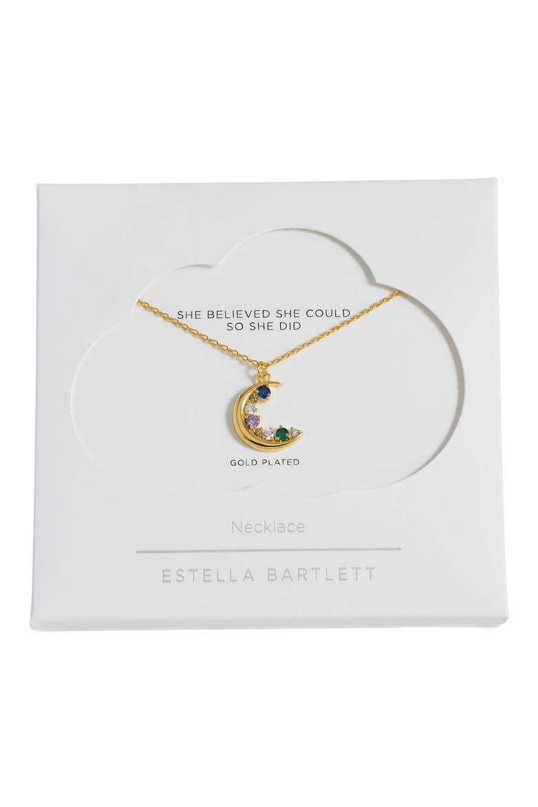 Cubic Zirconia Moon Necklace, Alternate, color, GOLD