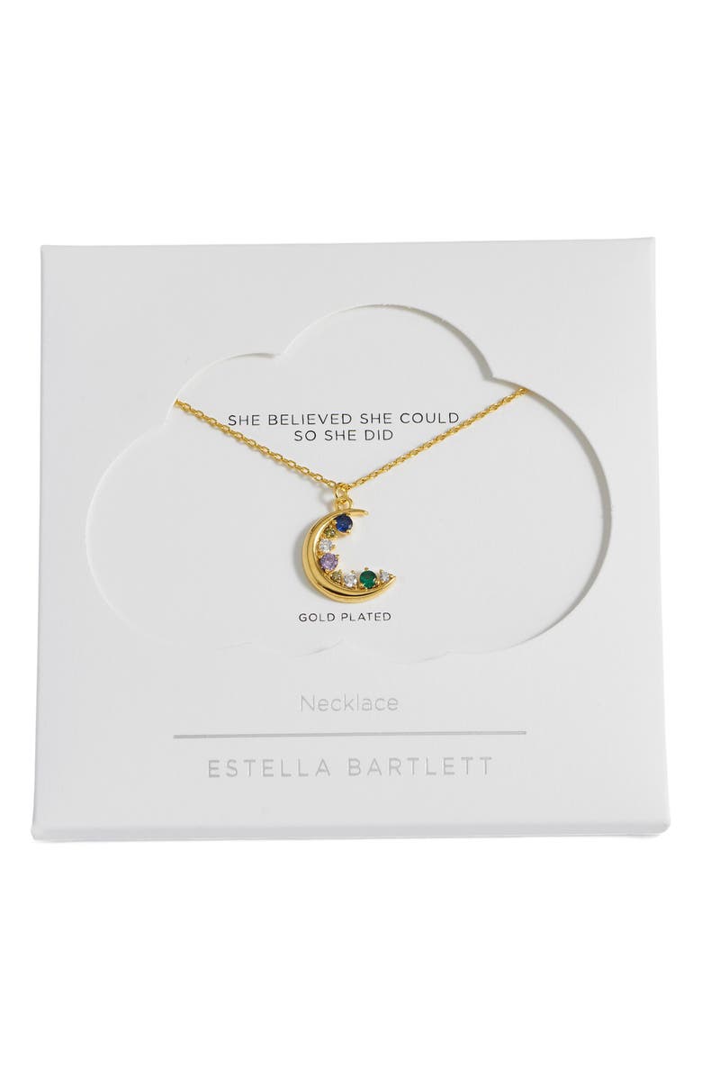 Estella Bartlett Cubic Zirconia Moon Necklace, Alternate, color, Gold