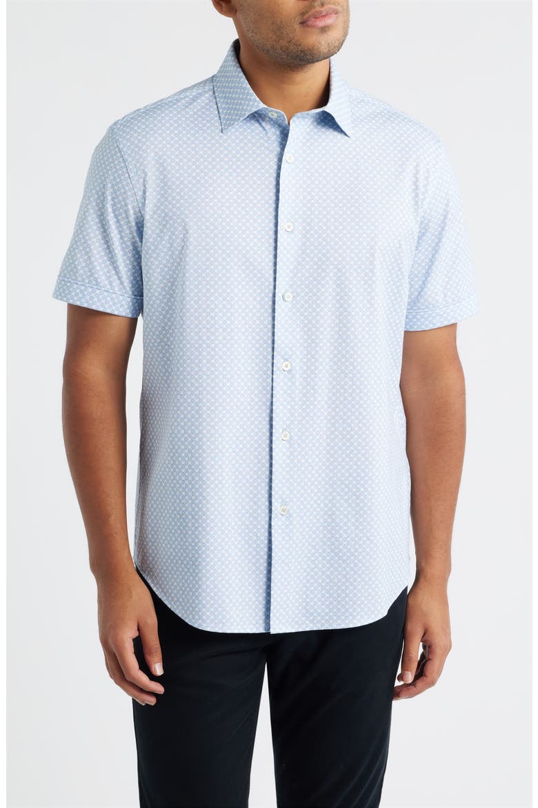 Miles OoohCotton® Print Short Sleeve Button-Up Shirt, Main, color, CLASSIC BLUE