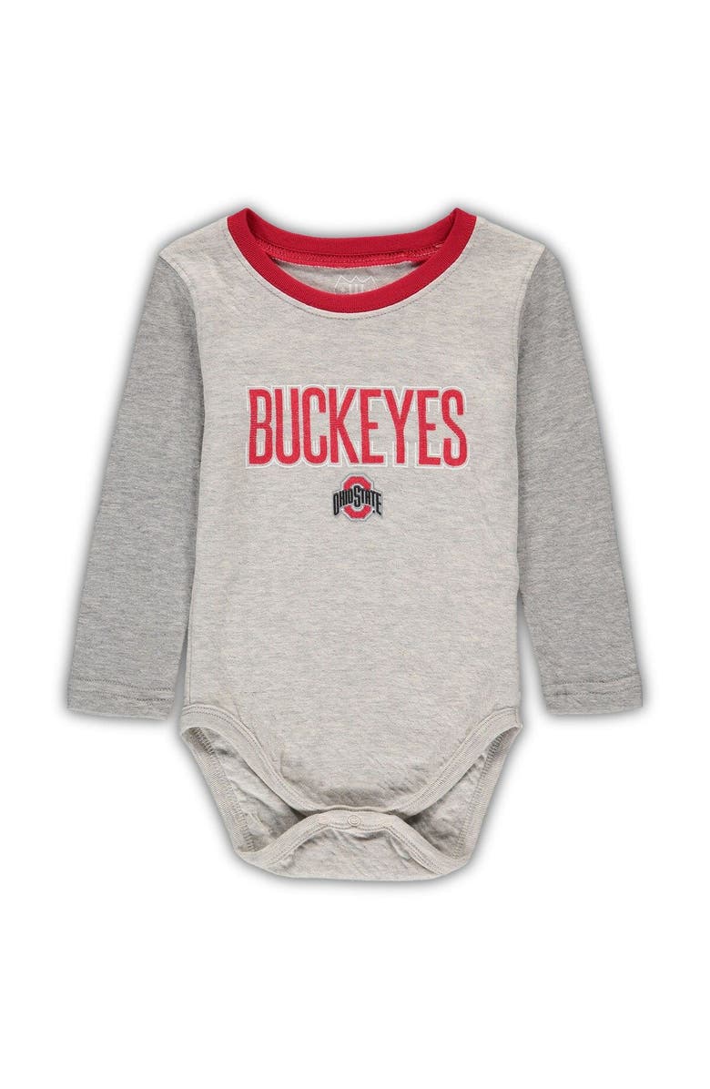 Wes & Willy Infant Wes & Willy Heathered Gray/Scarlet Ohio State Buckeyes Jie Jie Long Sleeve Bodysuit & Pants Set, Alternate, color, Heather Gray