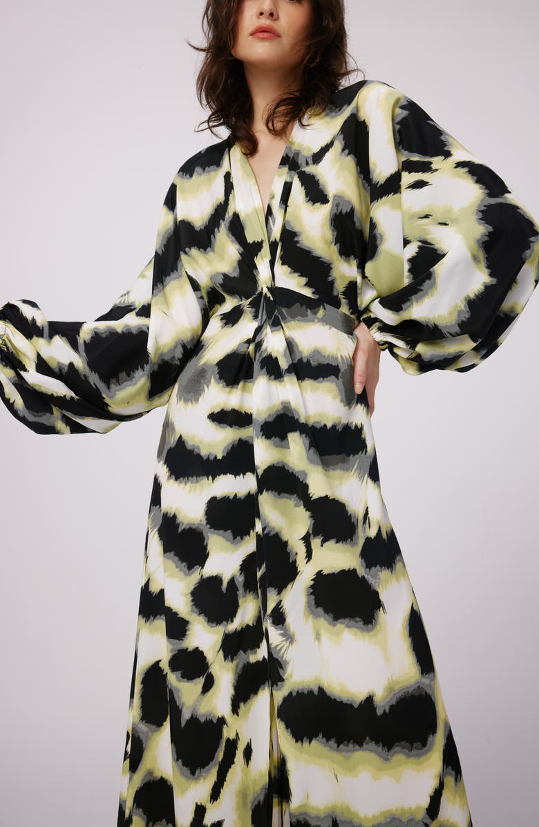 DVF Print Long Sleeve Maxi Dress, Alternate, color, Wild Thing Shadow Green Lg