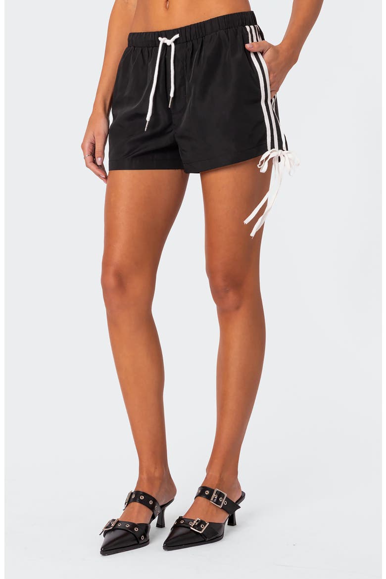 Remy Ribbon Track Shorts, Alternate, color, BLACK