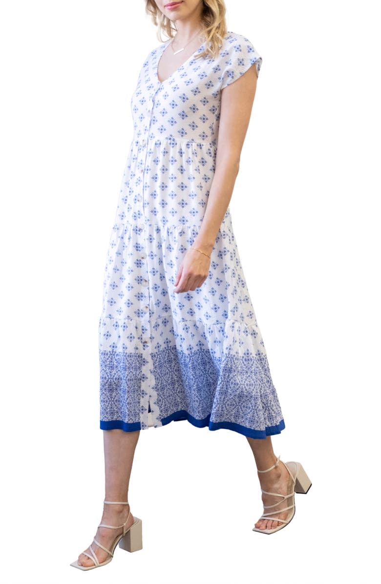 Blu Pepper Geo Print Button-Up Midi Dress, Alternate, color, Blue