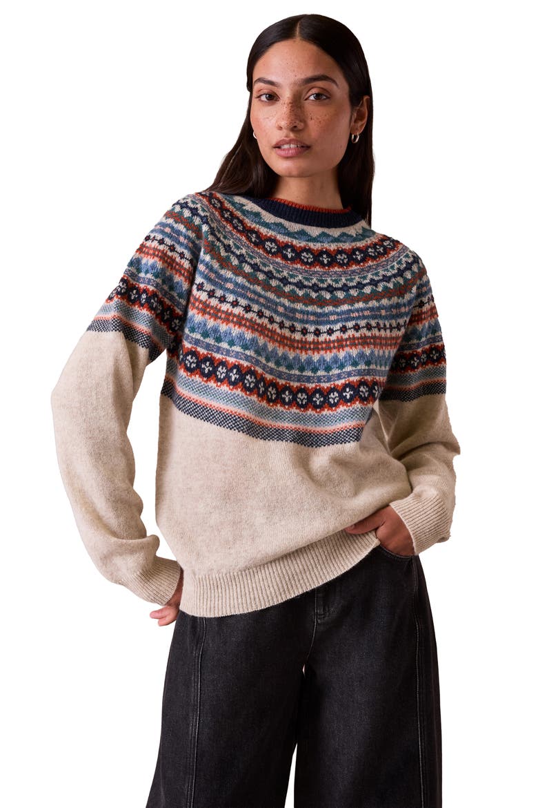 Alpine Yoke Fair Isle Sweater, Main, color, Oatmeal Multi
