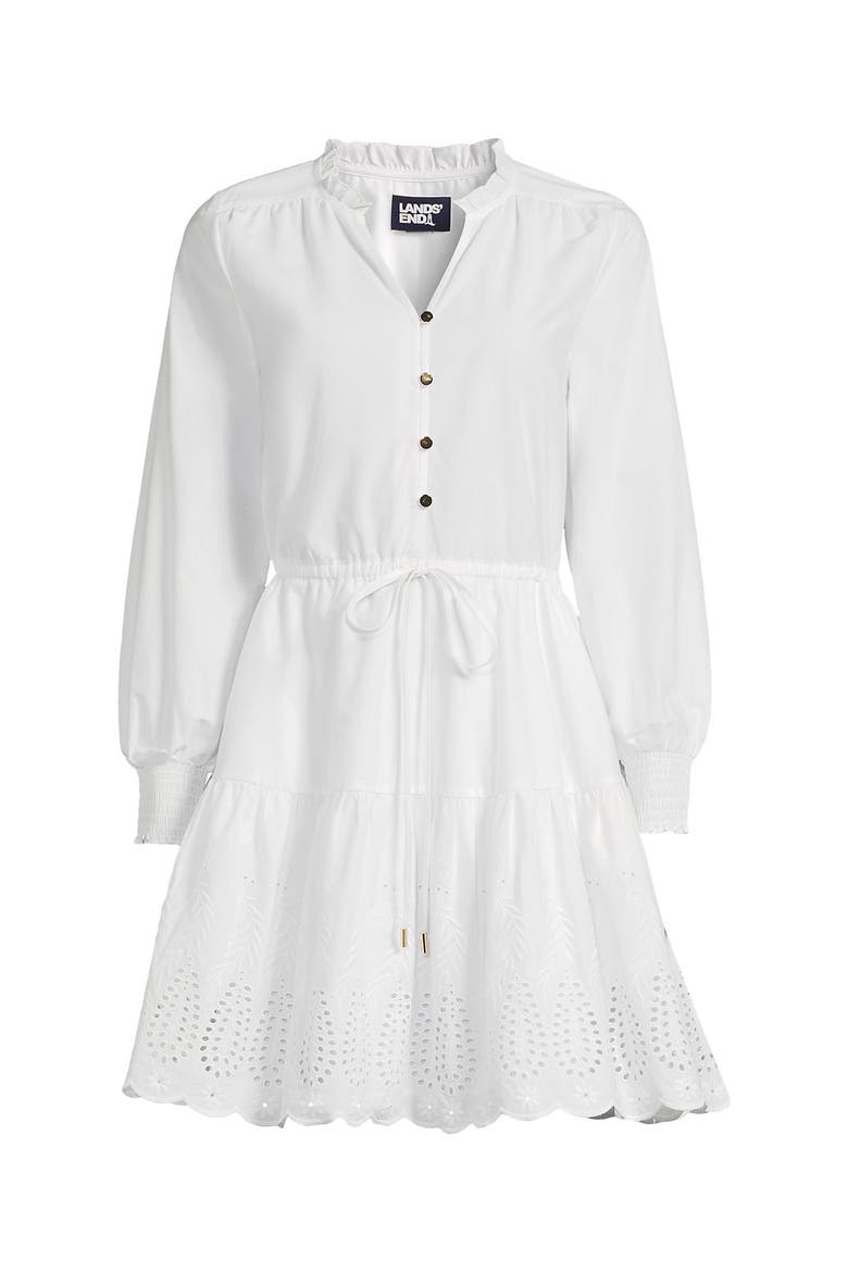Long Sleeve Eyelet Mini Popover Dress, Alternate, color, White Eyelet