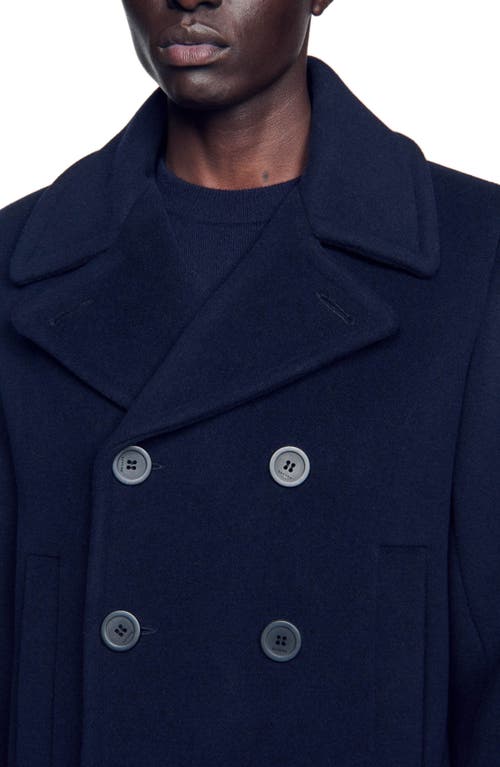 Sandro Wool Pea Coat In Navy Blue