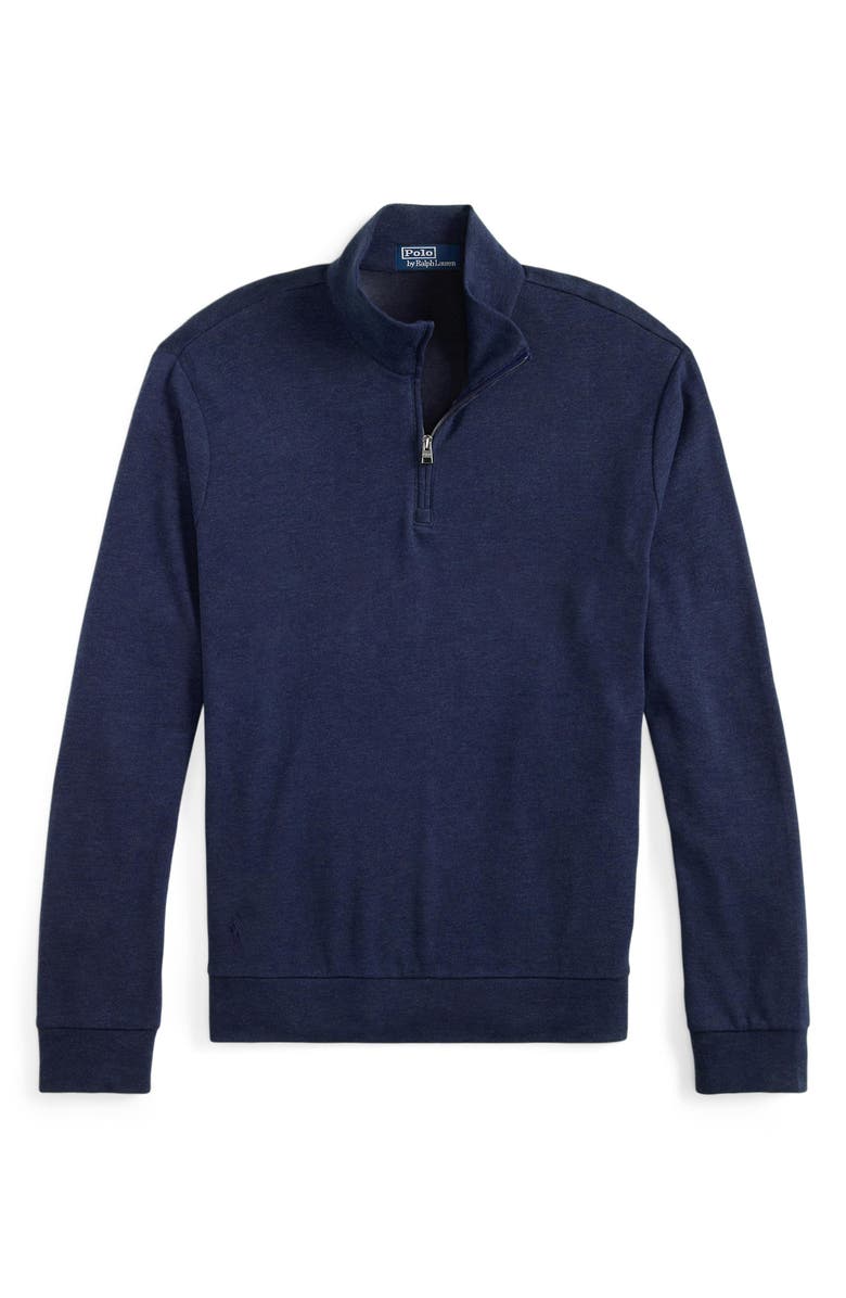 Polo Ralph Lauren Textured Double Knit Quarter Zip Pullover, Alternate, color, Spring Navy Heather/ Blackboot