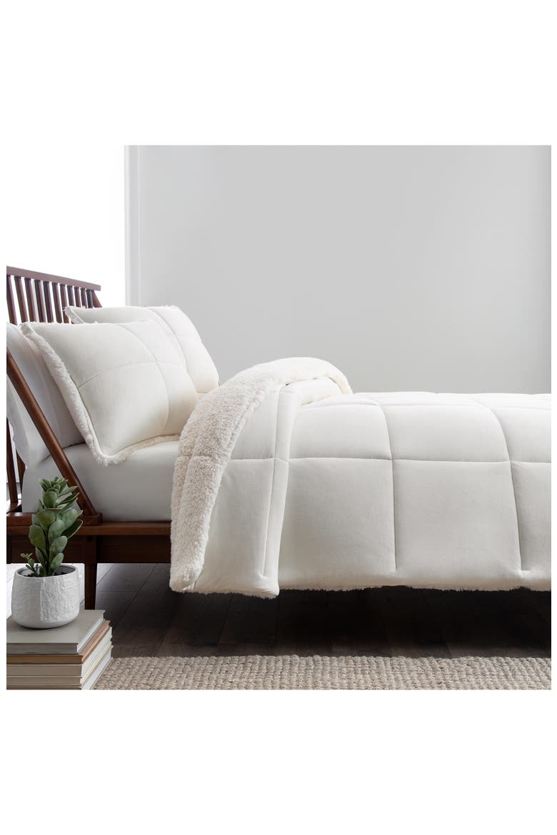Blissful Reversible Quilted Fleece Comforter & Sham Set, Main, color, SNOW