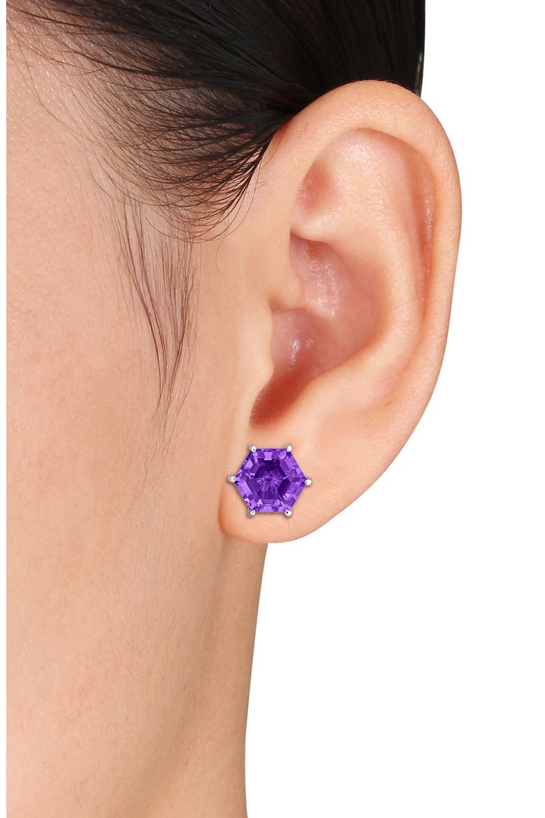 Amethyst Hexagon Solitaire Stud Earrings, Alternate, color, PURPLE