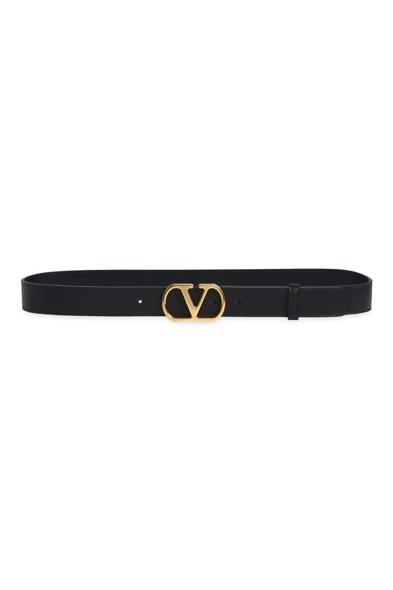 VLOGO Buckle Signature Leather Belt, Main, color, BLACK