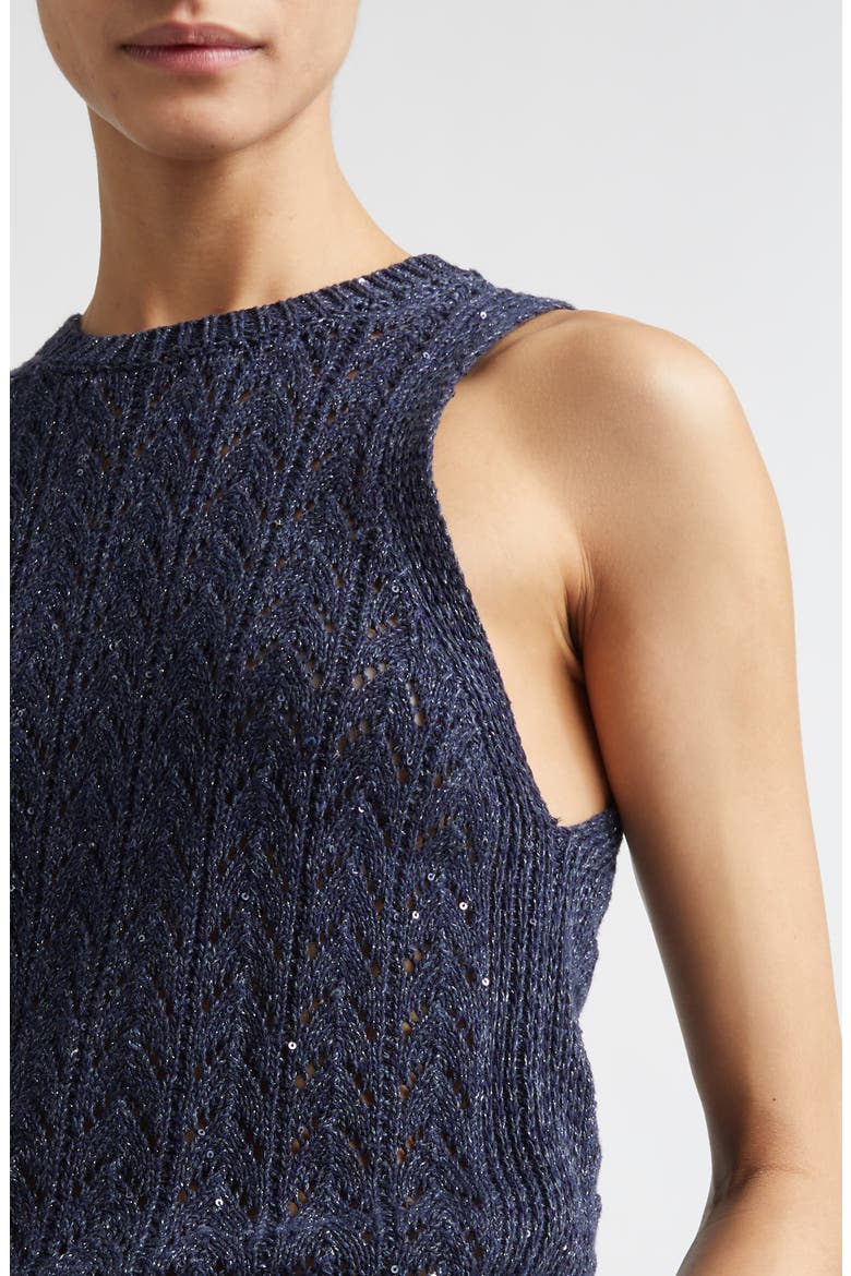 Sequin Embellished Cotton & Linen Blend Sweater Vest, Alternate, color, 11N NEW BLUE