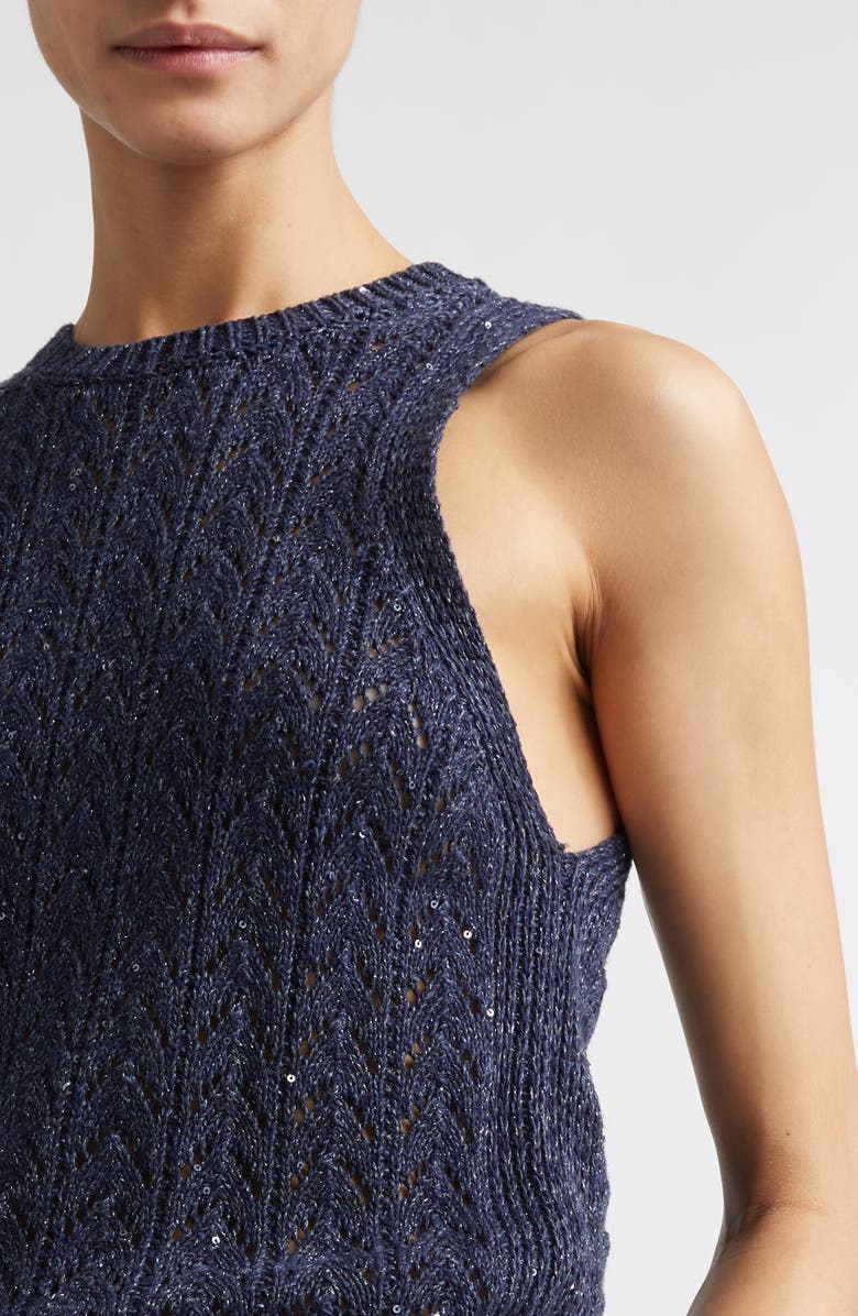 Eleventy Sequin Embellished Cotton & Linen Blend Sweater Vest, Alternate, color, 11N New Blue