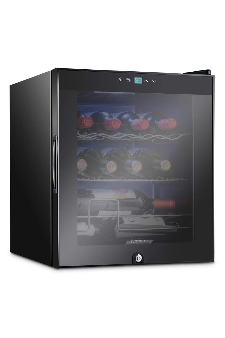 12 Bottle Compressor Wine Refrigerator, Cube Wine Cooler with Lock, Main, color, Black