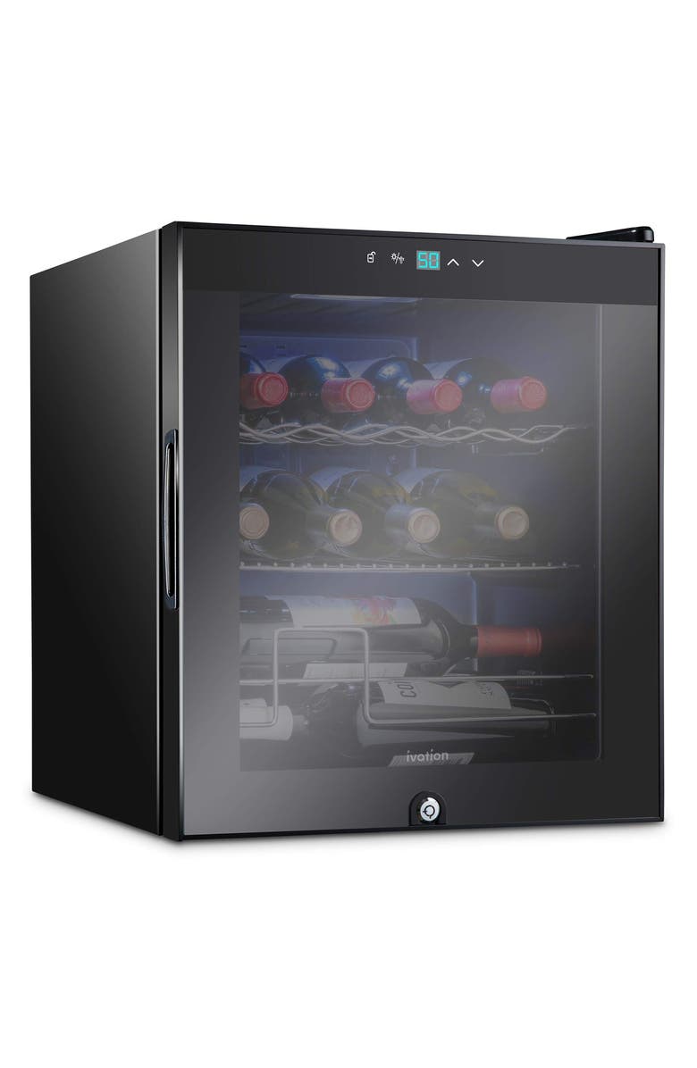 Ivation 12 Bottle Compressor Wine Refrigerator, Cube Wine Cooler with Lock, Main, color, Black