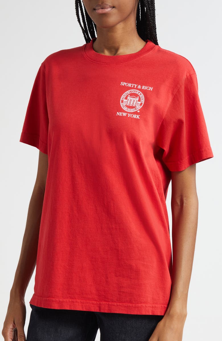 Sporty & Rich NY Resort Cotton Graphic T-Shirt, Alternate, color, Ruby