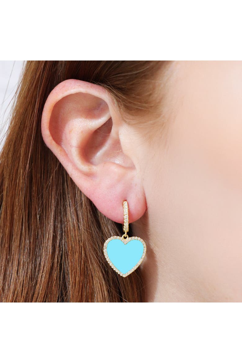 Large Turquoise CZ Halo Heart Dangle Earrings, Alternate, color, Turquoise