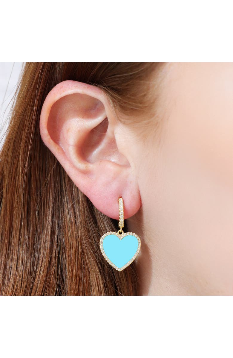 The Lovery Fine Jewelry Large Turquoise CZ Halo Heart Dangle Earrings, Alternate, color, Turquoise