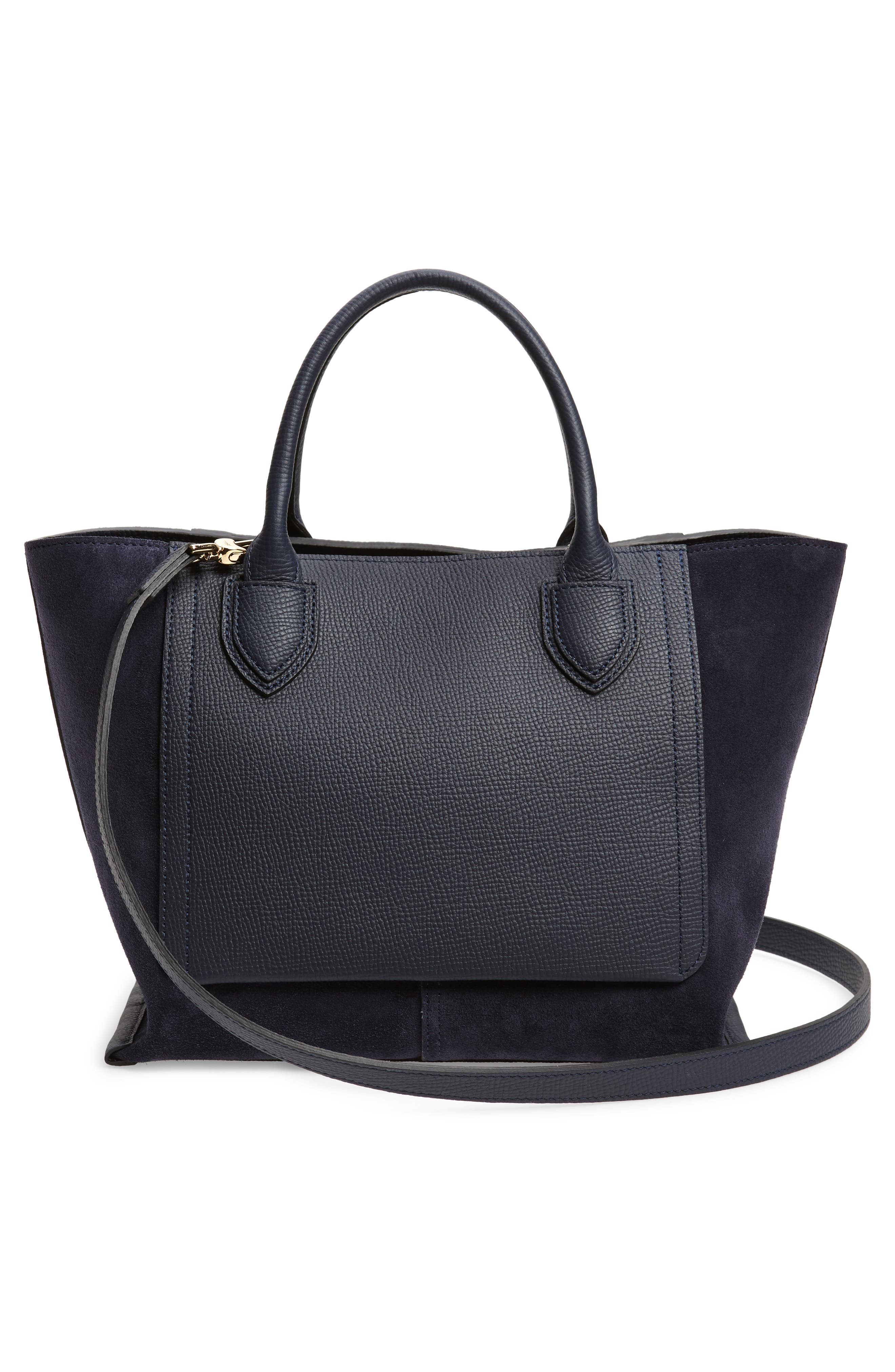 Longchamp Medium Mailbox Suede & Leather Top Handle Bag, Alternate, color, Navy