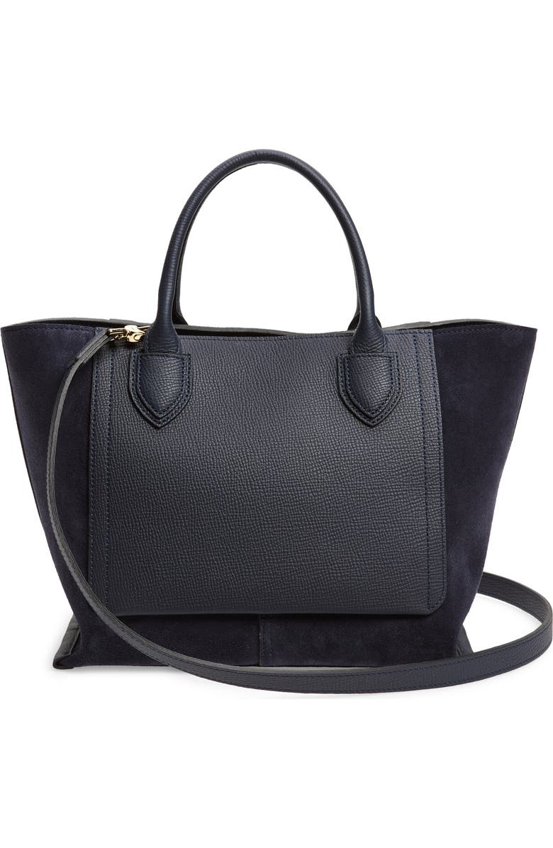 Longchamp Medium Mailbox Suede & Leather Top Handle Bag, Alternate, color, Navy