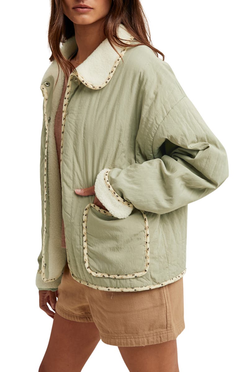 WISHLIST Floral Faux Shearling Jacket, Alternate, color, Olive/ Cream