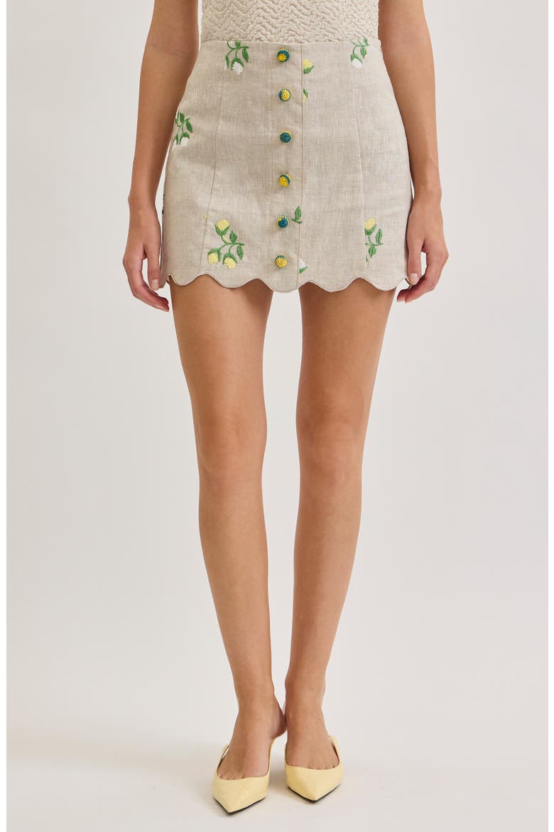 Sophia Floral Embroidery Linen Miniskirt, Main, color, BEIGE FLORAL