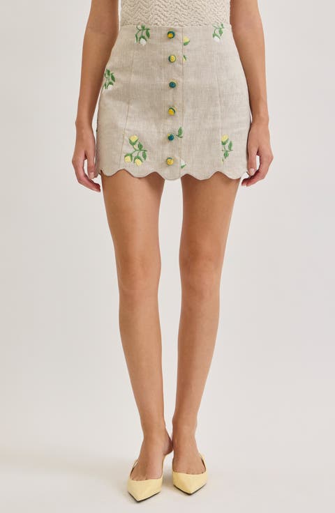 Sophia Floral Embroidery Linen Miniskirt
