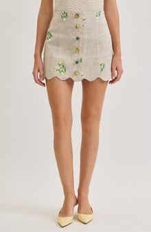 Sophia Floral Embroidery Linen Miniskirt