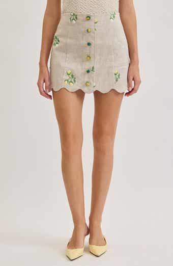 Sophia Floral Embroidery Linen Miniskirt