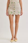 MAUDE CLUB Sophia Floral Embroidery Linen Miniskirt