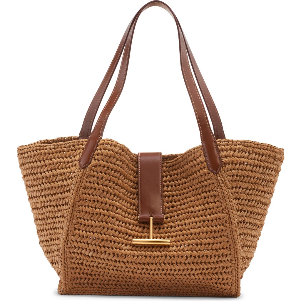 Tom Ford Medium Tara Raffia Tote In 3jb10 Vanilla/cuoio