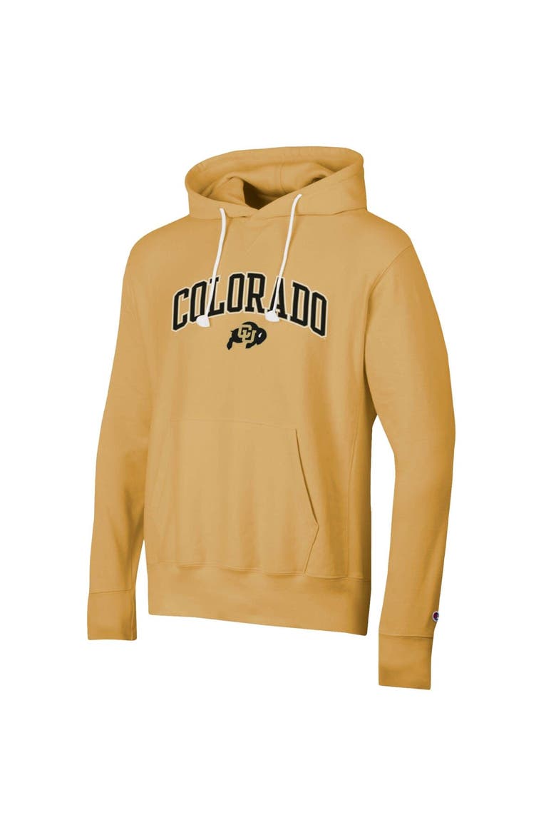Men's Champion Gold Colorado Buffaloes Skinny Arch Over Vintage Wash Pullover Hoodie, Alternate, color, Gold
