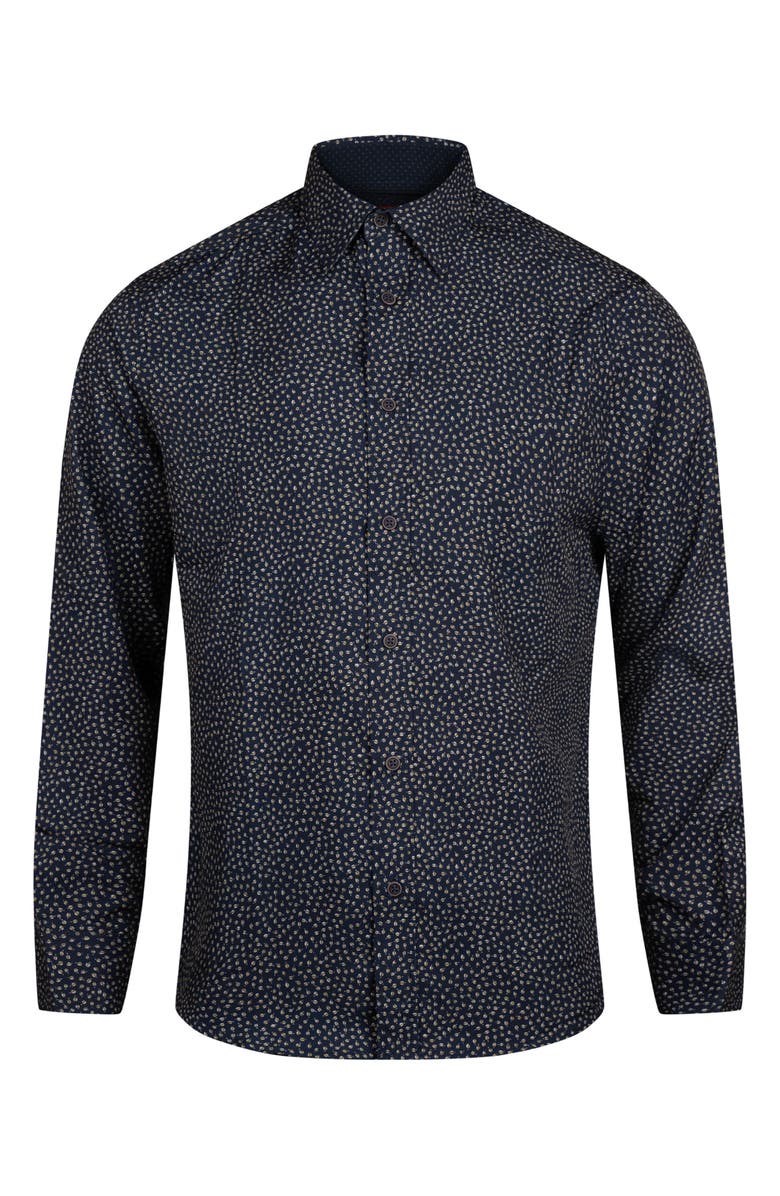 Report Collection Regular Fit Frond Print 4-Way Stretch Button-Up Shirt, Alternate, color, 41 Navy