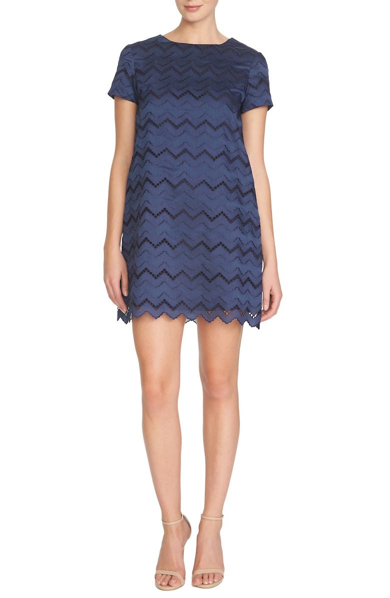 CeCe 'Kayte' Chevron Eyelet Shift Dress, Main, color, 