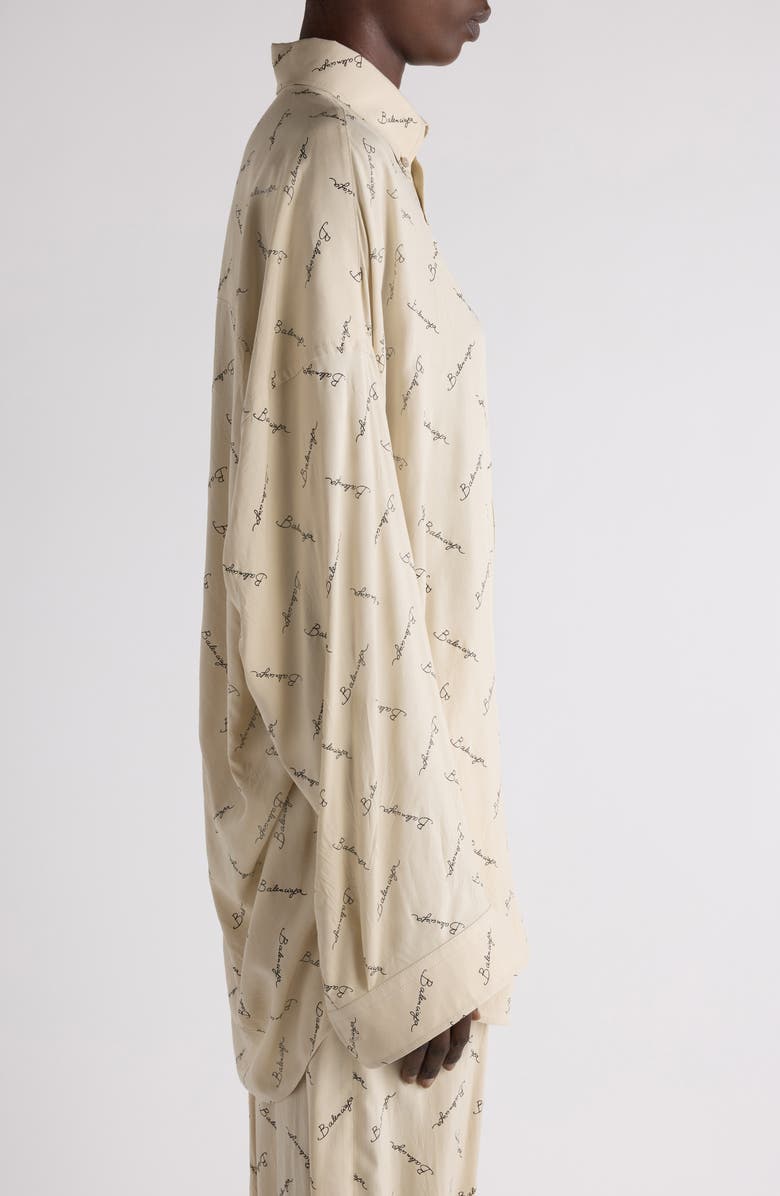 Balenciaga Logo Jacquard Cocoon Button-Down Shirt, Alternate, color, 