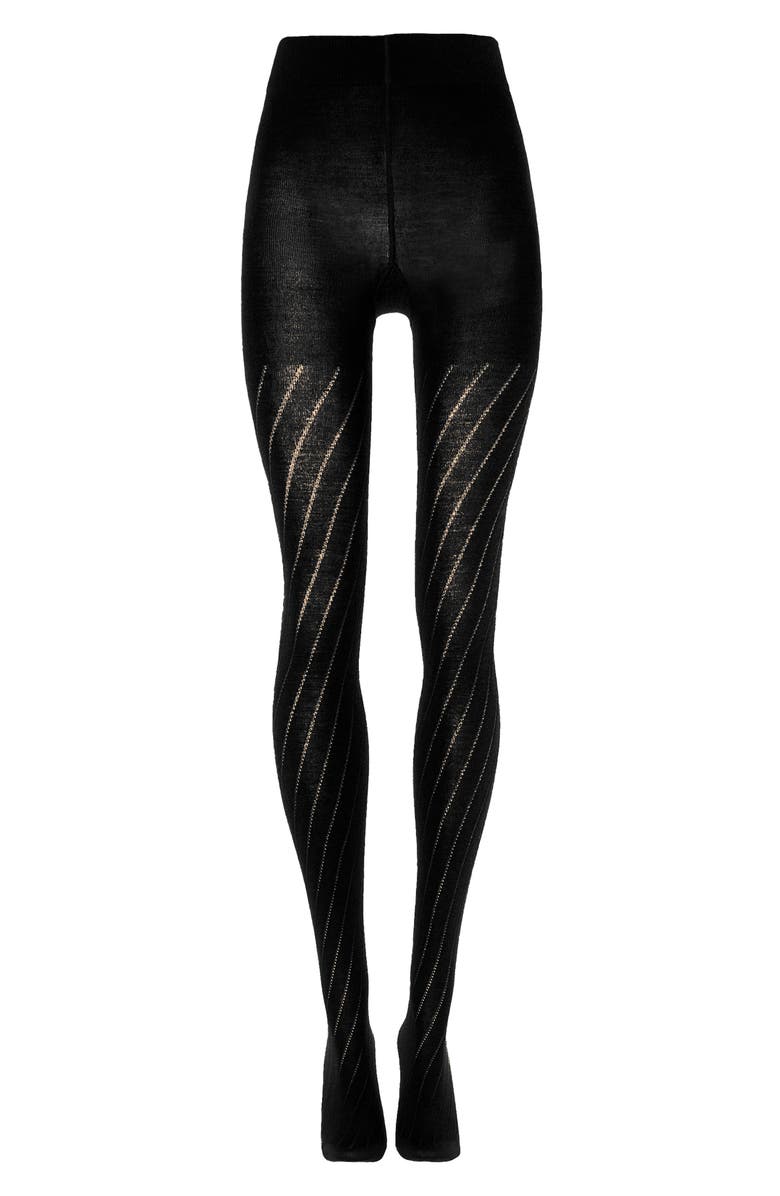 Wolford Dot Virgin Wool Blend Tights, Alternate, color, Black