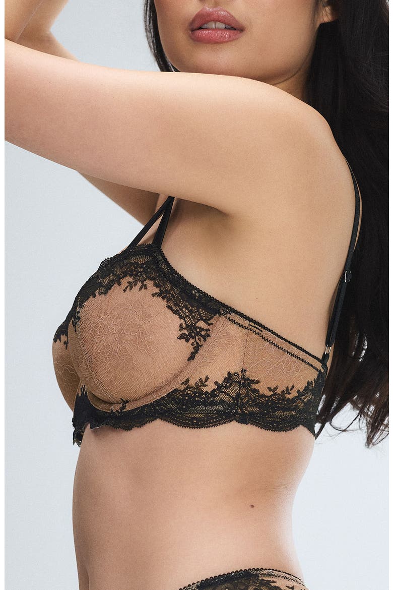 Lacestruck Unlined Balconette Bra, Alternate, color, TIRAMISU TAN/ BLACK CAVIAR