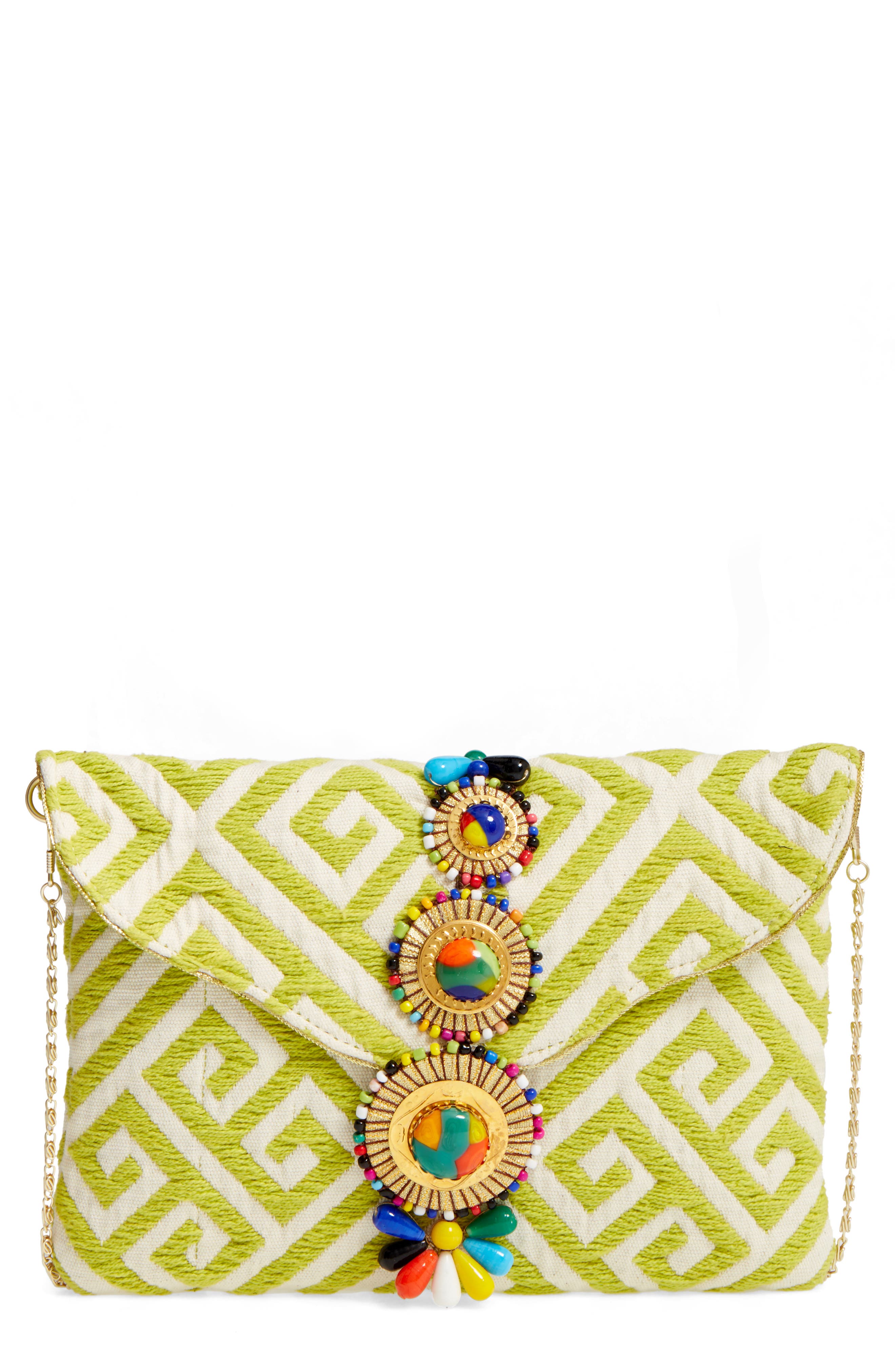 by Steve Madden Beaded & Embroidered Clutch, Main, color, CITRON