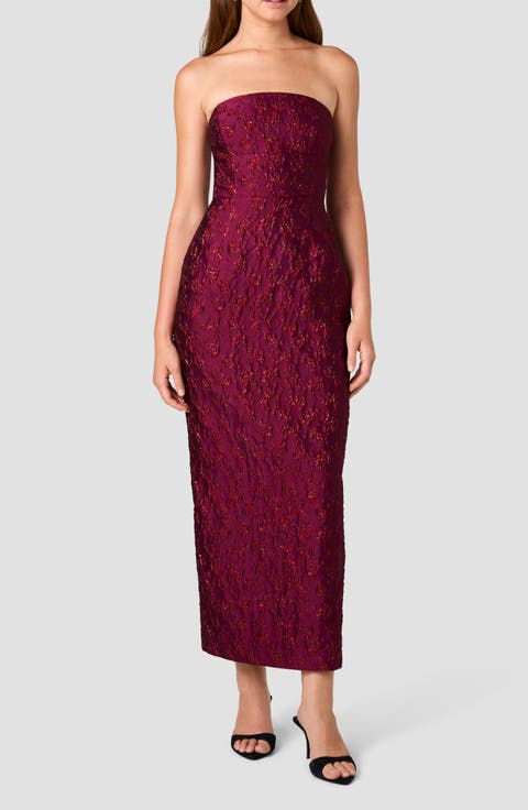 Anaya Floral Strapless Jacquard Midi Dress