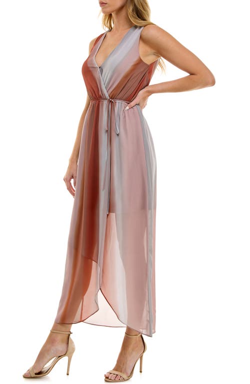 Socialite Chiffon Surplice Midi Dress In Rust Multi
